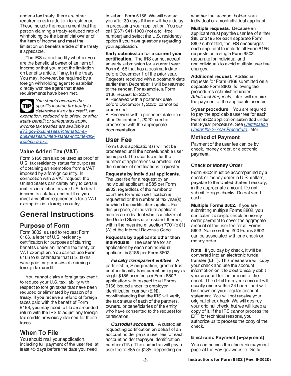 Instructions for IRS Form 8802 Application for United States Residency Certification, Page 2