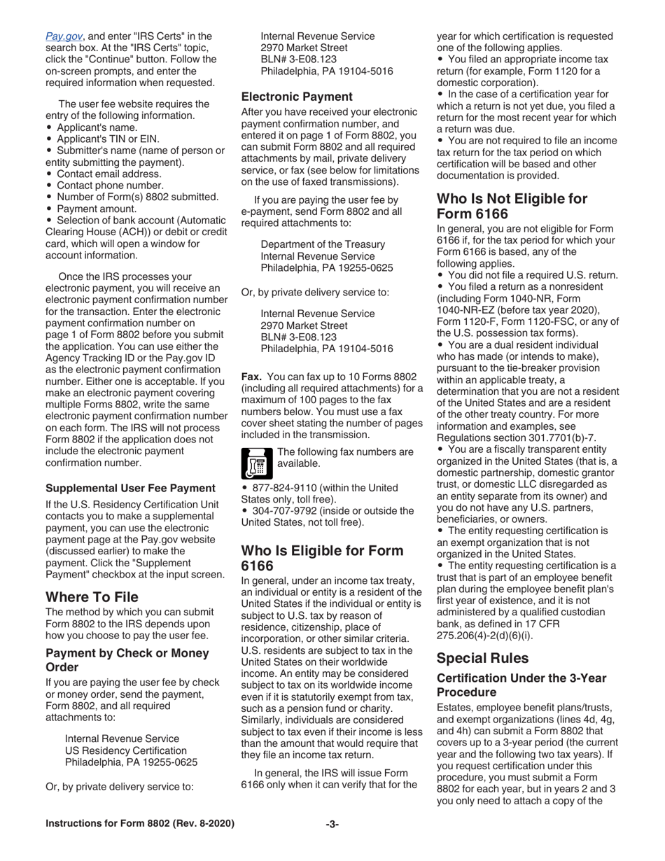 Instructions for IRS Form 8802 Application for United States Residency Certification, Page 3