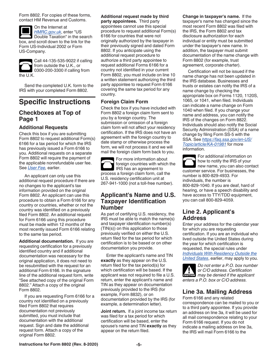 Instructions for IRS Form 8802 Application for United States Residency Certification, Page 5