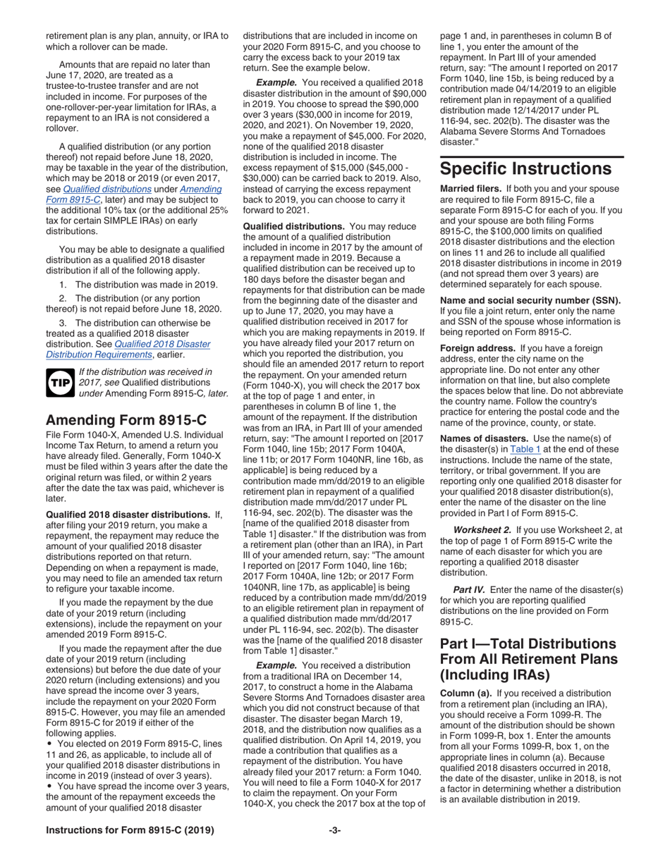 Instructions for IRS Form 8915-C Qualified 2018 Disaster Retirement Plan Distributions and Repayments, Page 3