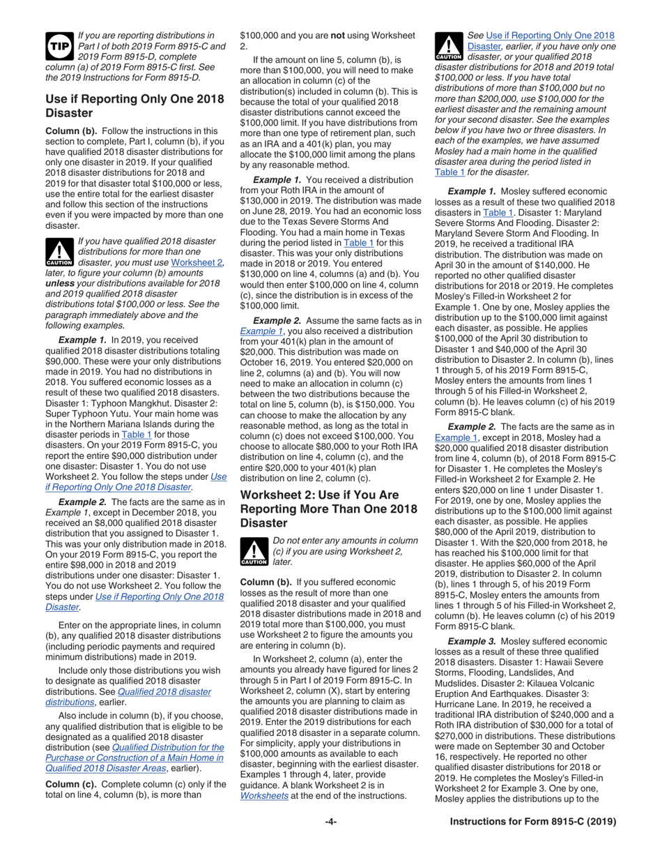 Instructions for IRS Form 8915-C Qualified 2018 Disaster Retirement Plan Distributions and Repayments, Page 4