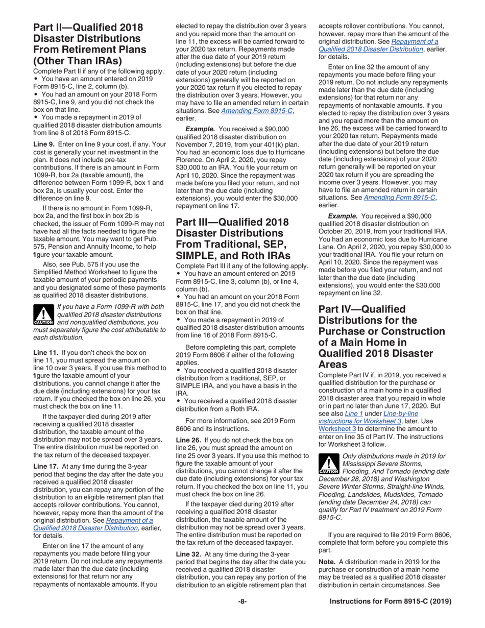 Instructions for IRS Form 8915-C Qualified 2018 Disaster Retirement Plan Distributions and Repayments, Page 8