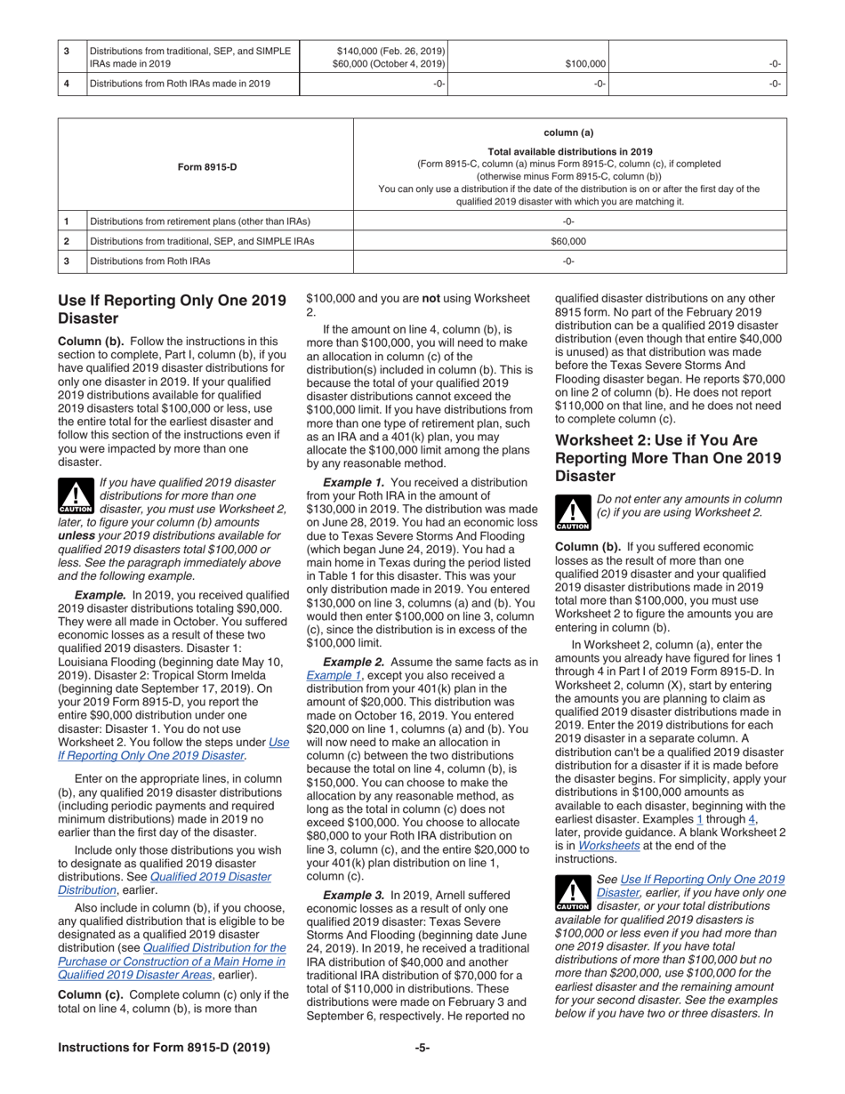 Instructions for IRS Form 8915-D Qualified 2019 Disaster Retirement Plan Distributions and Repayments, Page 5
