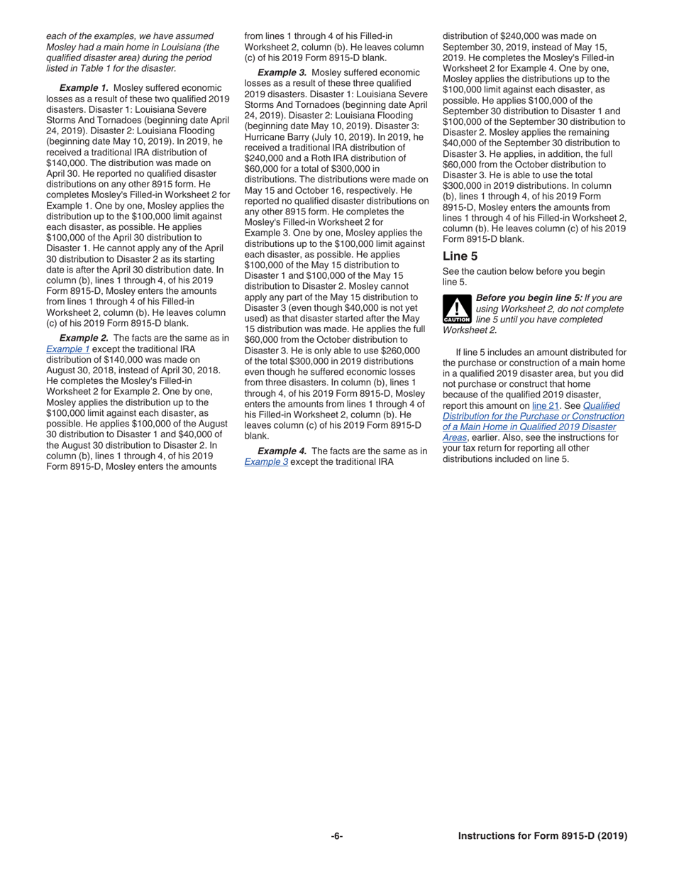 Instructions for IRS Form 8915-D Qualified 2019 Disaster Retirement Plan Distributions and Repayments, Page 6
