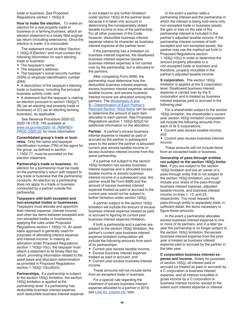Instructions for IRS Form 8990 Limitation on Business Interest Expense Under Section 163(J), Page 4