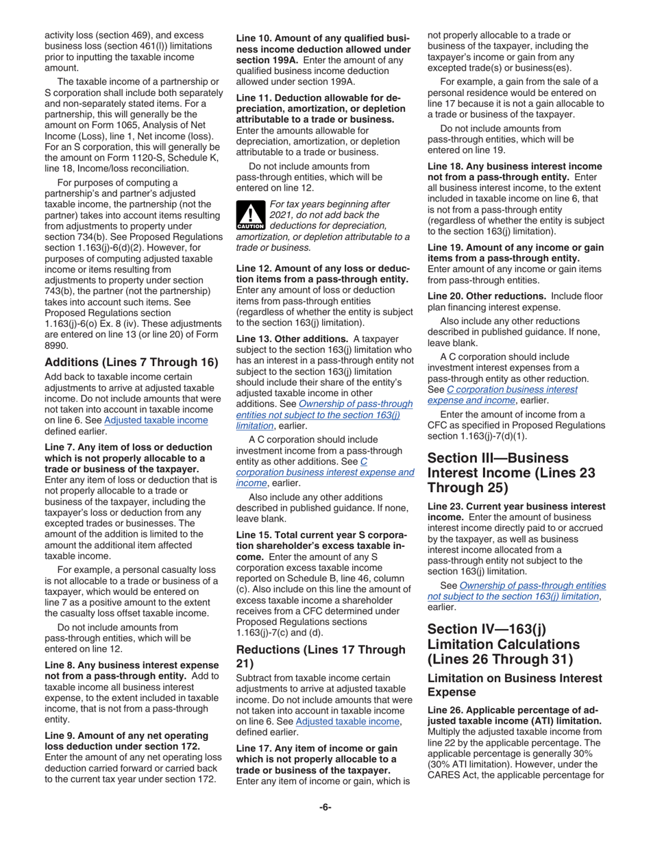 Instructions for IRS Form 8990 Limitation on Business Interest Expense Under Section 163(J), Page 6