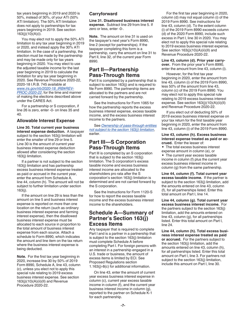 Instructions for IRS Form 8990 Limitation on Business Interest Expense Under Section 163(J), Page 7