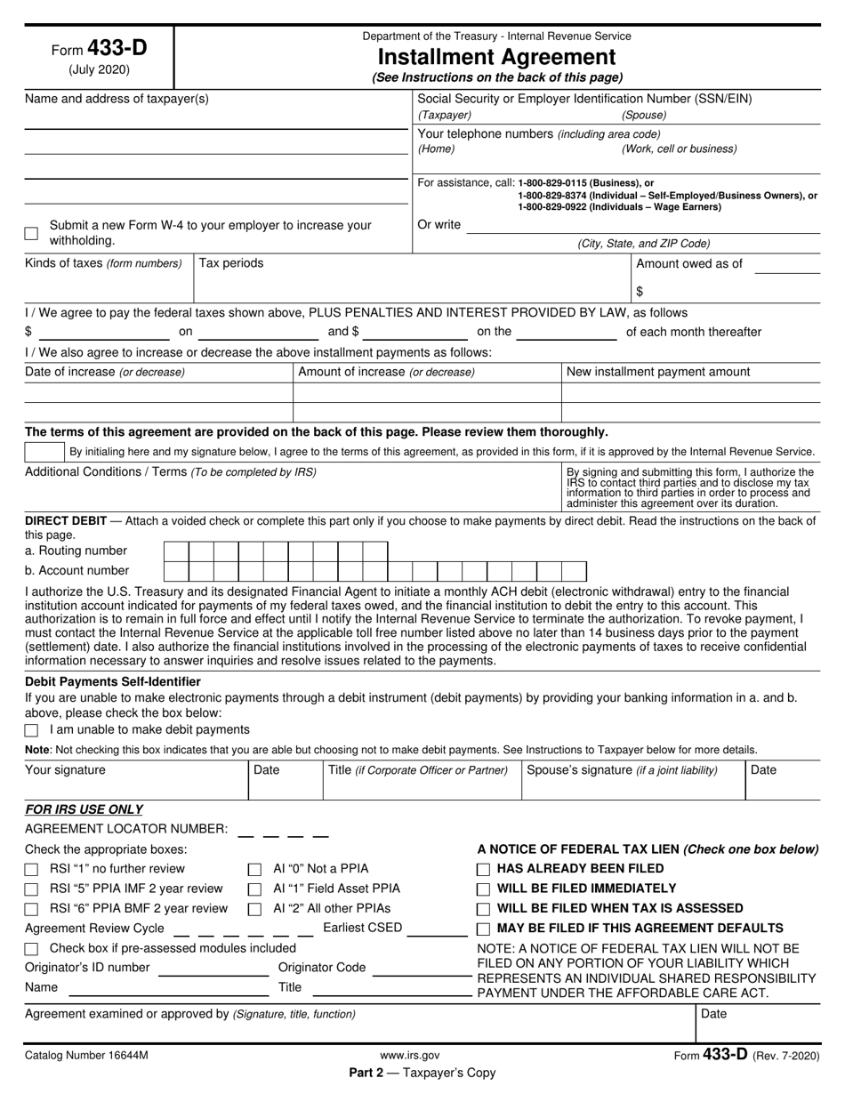IRS Form 433-D Installment Agreement, Page 3