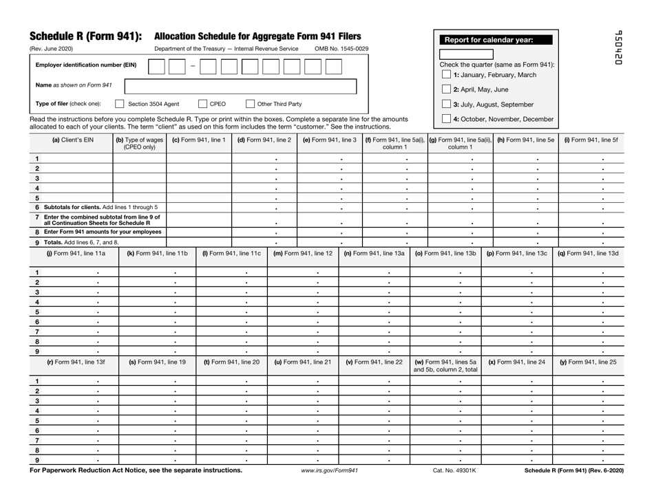 IRS Form 941 Schedule R Download Fillable PDF or Fill Online Allocation