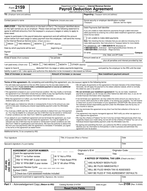 IRS Form 2159 Payroll Deduction Agreement