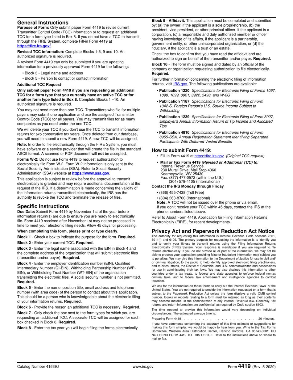 IRS Form 4419 Application for Filing Information Returns Electronically (Fire), Page 2