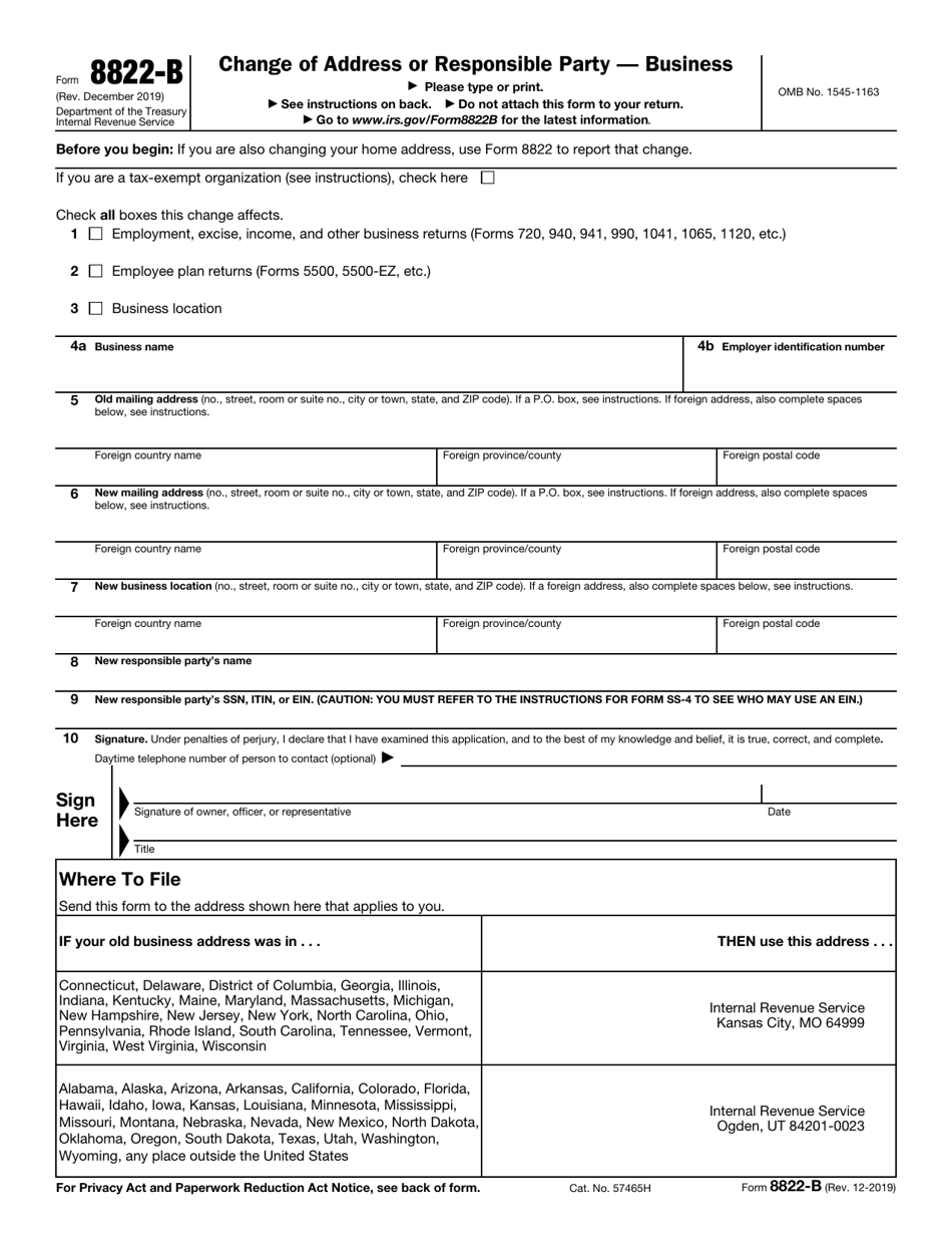 IRS Form 8822 B Download Fillable PDF Or Fill Online Change Of Address Or Responsible Party