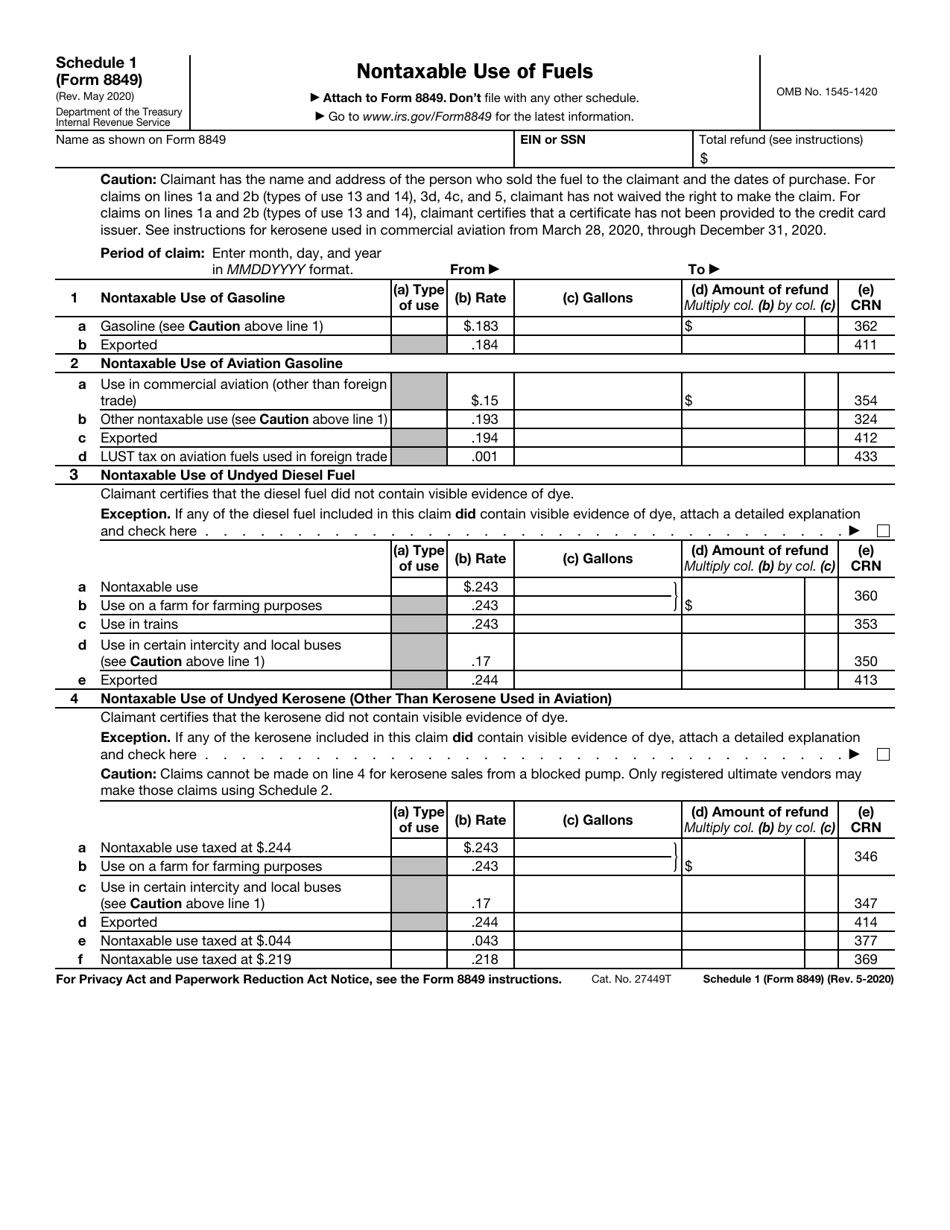 IRS Form 8849 Schedule 1 Nontaxable Use of Fuels, Page 1