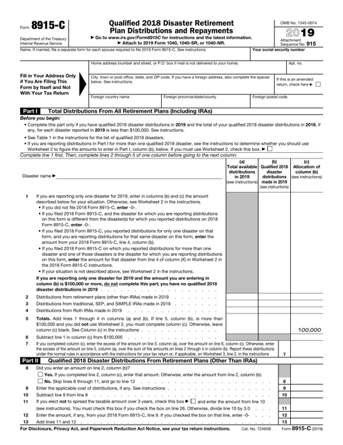 IRS Form 8915-C 2019 Printable Pdf