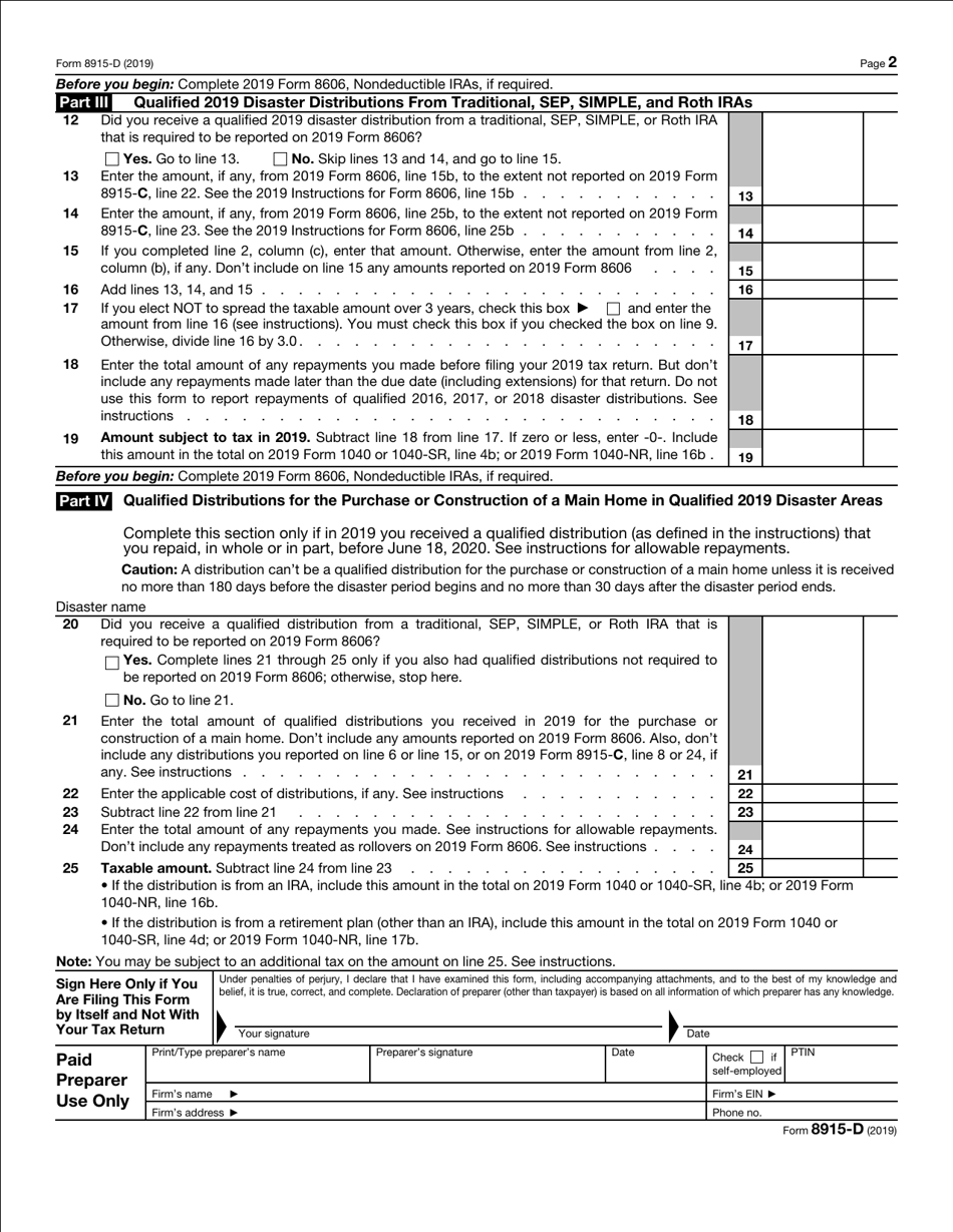 IRS Form 8915-D Qualified 2019 Disaster Retirement Plan Distributions and Repayments, Page 2