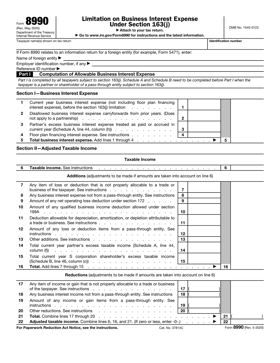 IRS Form 8990 Limitation on Business Interest Expense Under Section 163(J), Page 1