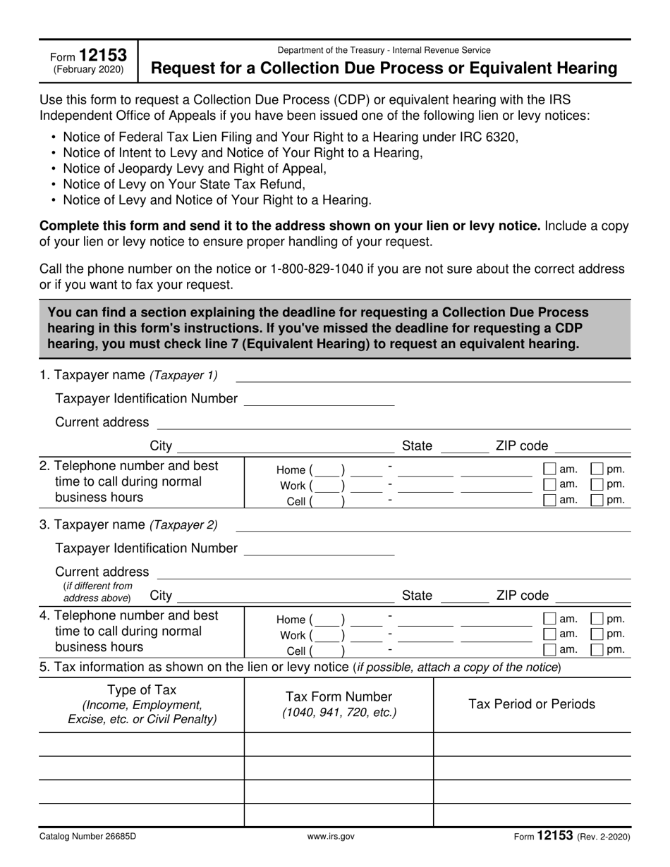 IRS Form 12153 Request for a Collection Due Process or Equivalent Hearing, Page 1