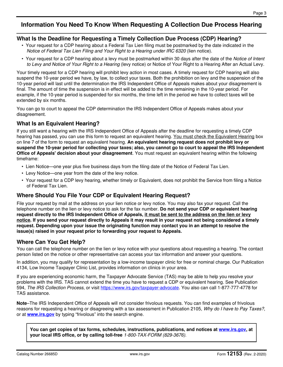 IRS Form 12153 Request for a Collection Due Process or Equivalent Hearing, Page 3
