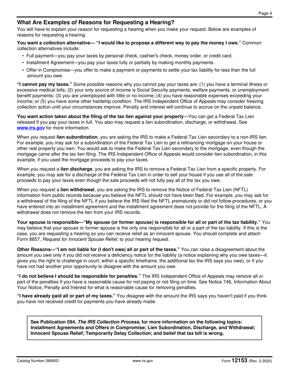 IRS Form 12153 Request for a Collection Due Process or Equivalent Hearing, Page 4