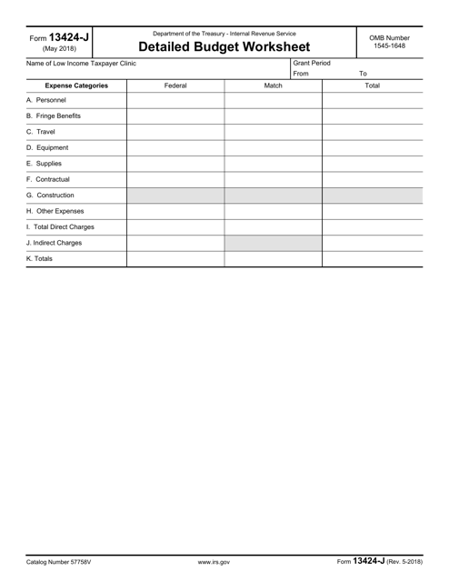 IRS Form 13424-J Detailed Budget Worksheet