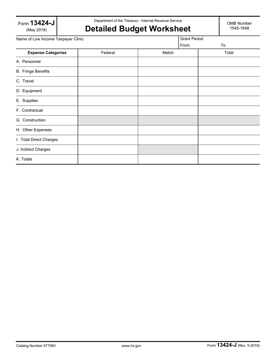 IRS Form 13424-J Detailed Budget Worksheet, Page 1