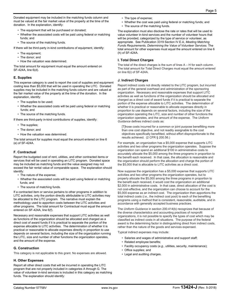 IRS Form 13424-J Detailed Budget Worksheet, Page 5