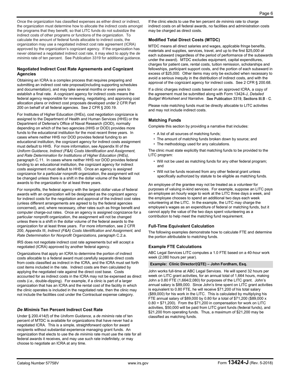 IRS Form 13424-J Detailed Budget Worksheet, Page 6