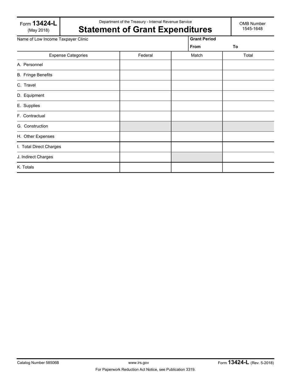 IRS Form 13424-L Statement of Grant Expenditures, Page 1