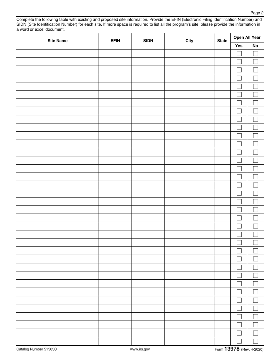 IRS Form 13978 Projected Operations Vita Grant Program Application Plan, Page 2