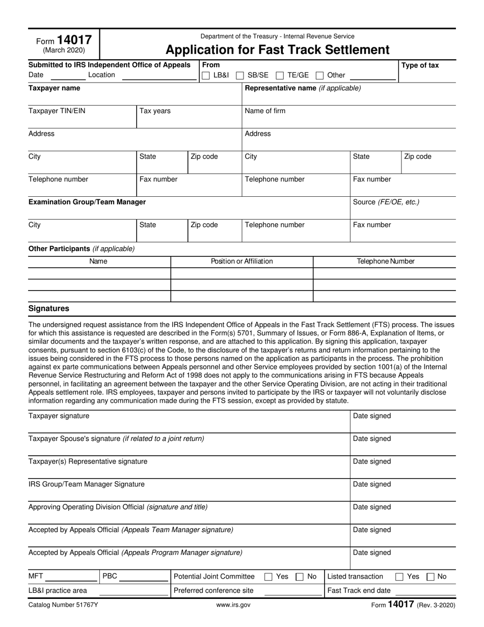 IRS Form 14017 Download Fillable PDF or Fill Online