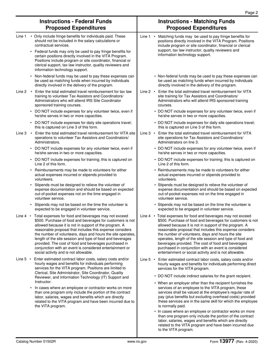 IRS Form 13977 Vita Grant Budget Plan, Page 2