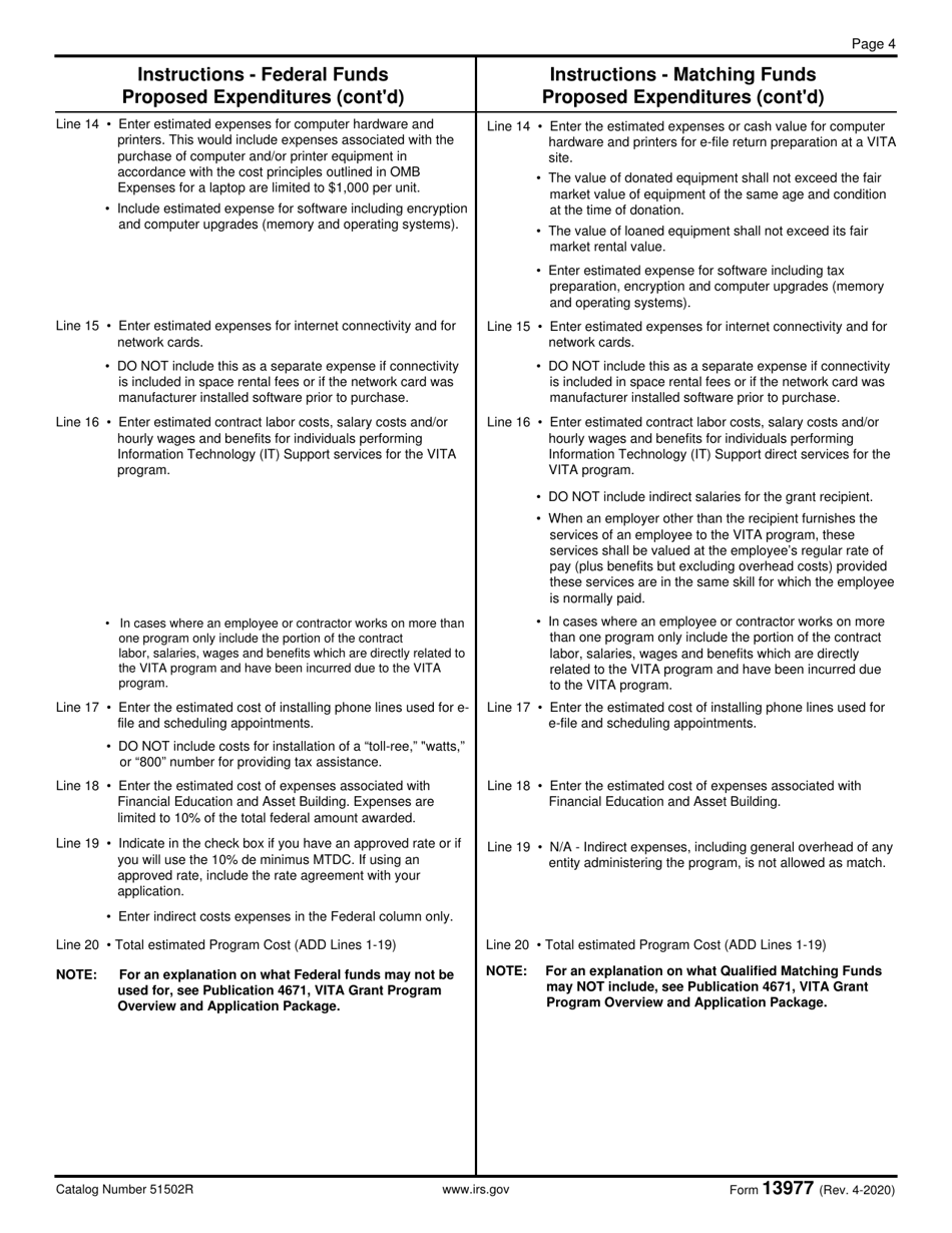 IRS Form 13977 Vita Grant Budget Plan, Page 4