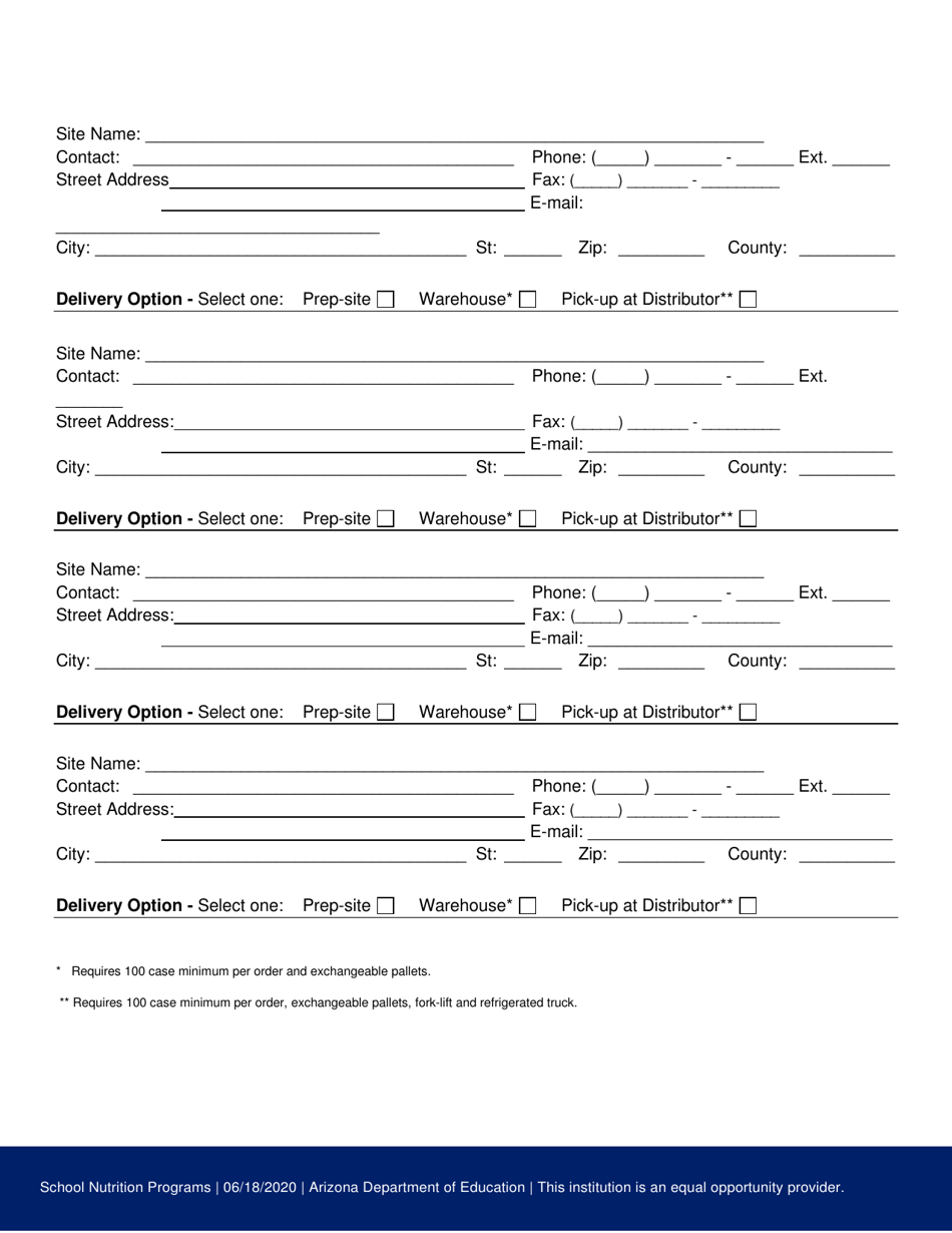 Usda Foods Delivery Information Form - Arizona, Page 2
