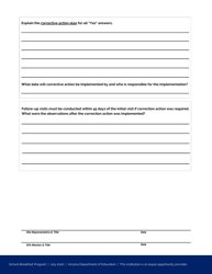 School Breakfast Program on-Site Monitoring Form - Arizona, Page 4