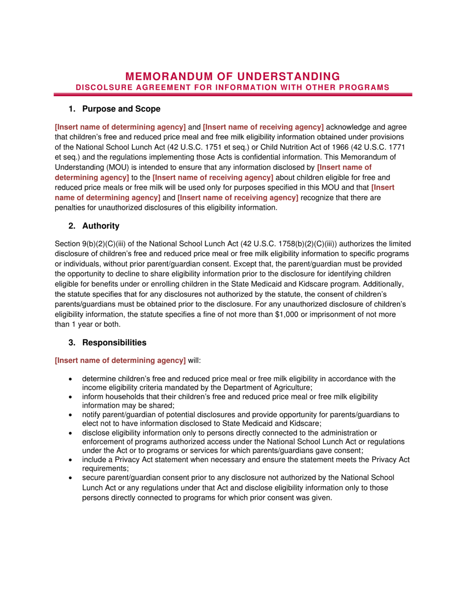 Memorandum of Understanding - Disclosure Agreement for Information With Other Programs - Arizona, Page 1