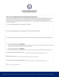 Medical Statement for Students With Special Dietary Accommodations - Arizona, Page 2