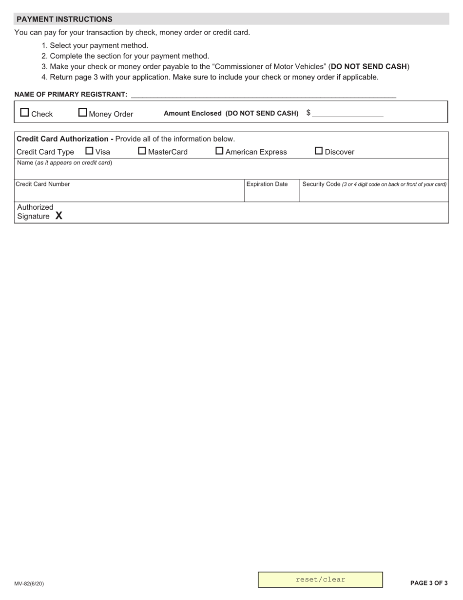 Form MV-82 Vehicle Registration / Title Application - New York, Page 3