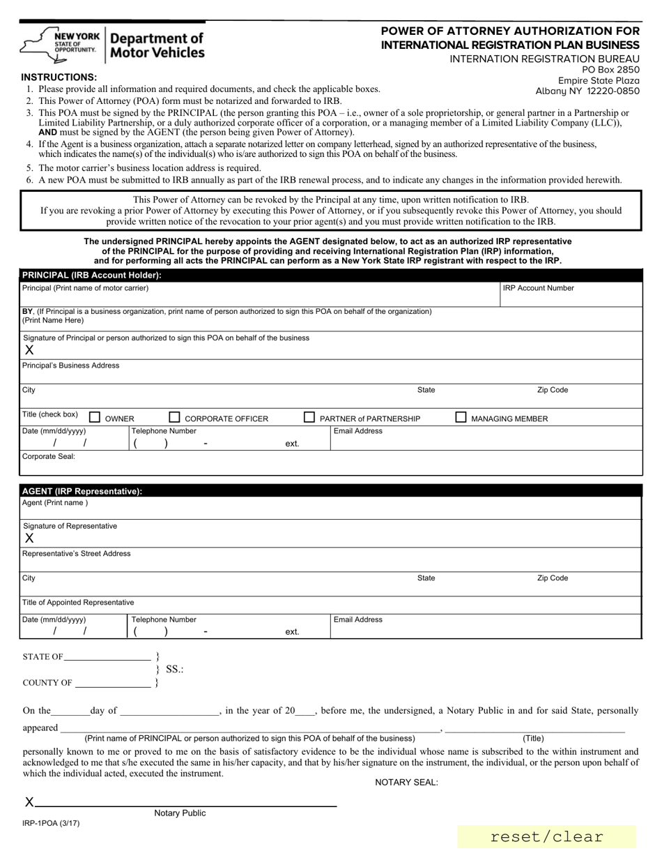 Form IRP-1POA - Fill Out, Sign Online and Download Fillable PDF, New ...