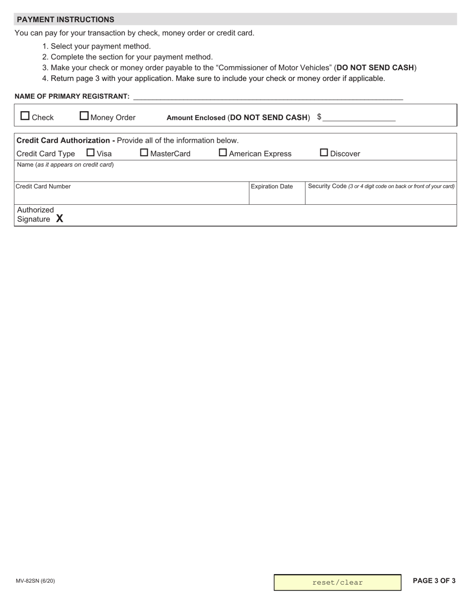 Form MV-82SN Snowmobile Registration Application - New York, Page 3