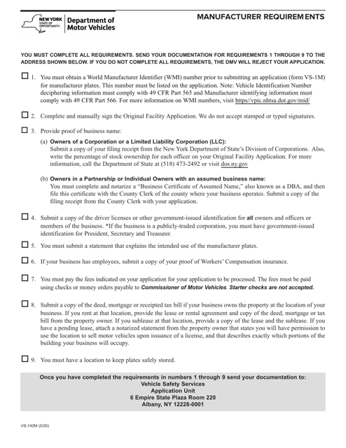 Form VS-142M  Printable Pdf