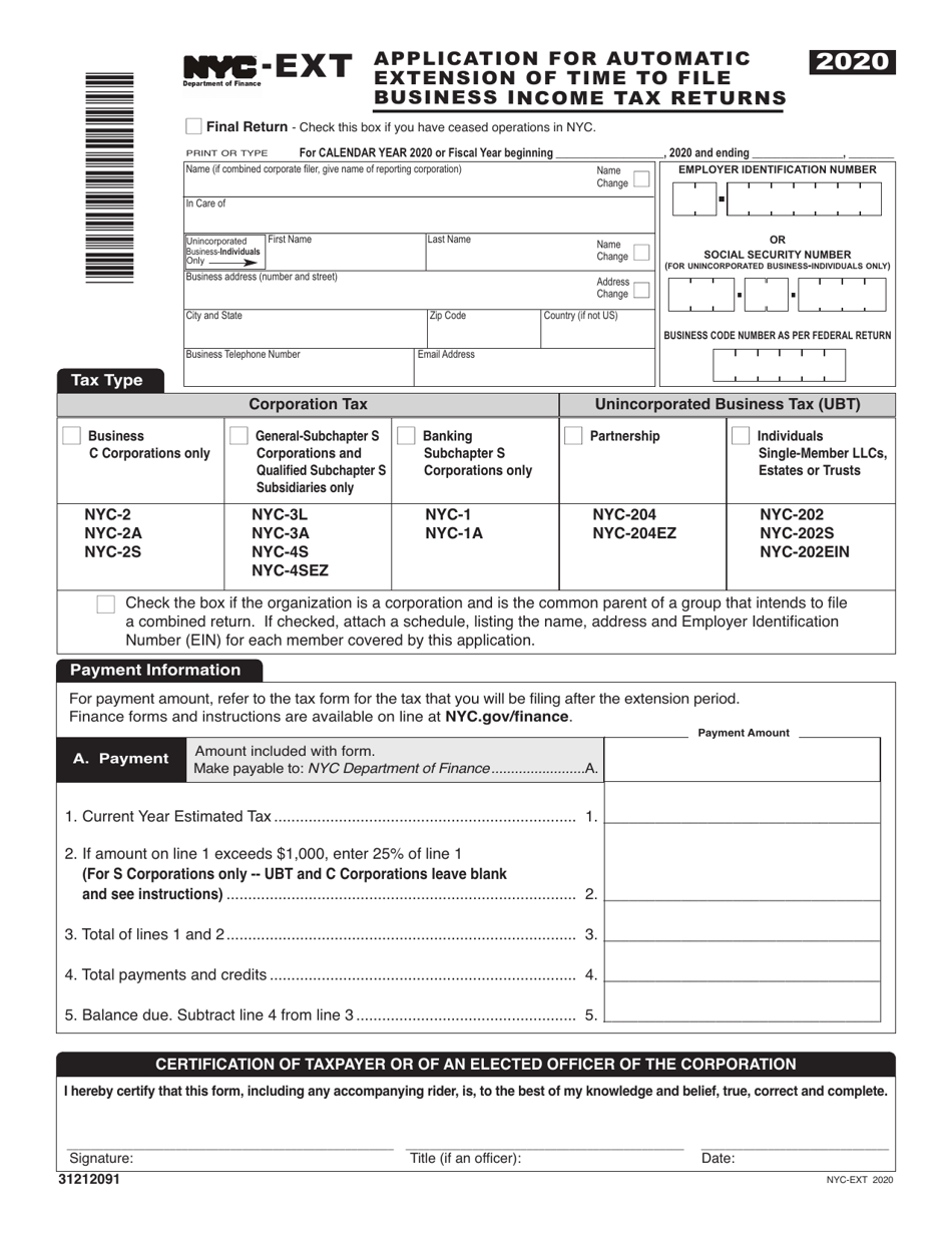 Form NYCEXT Download Printable PDF or Fill Online Application for