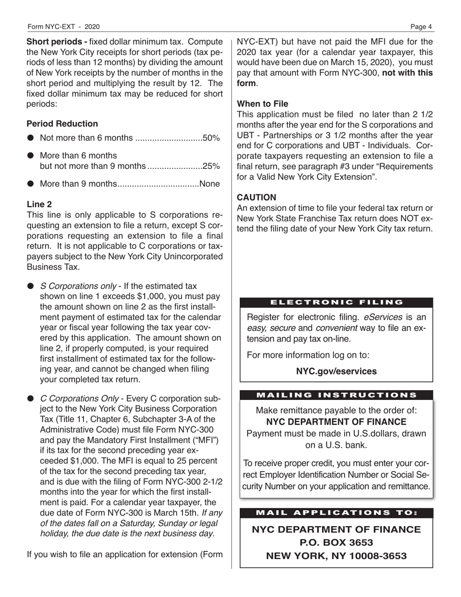 Form NYC-EXT Application for Automatic Extension of Time to File Business Income Tax Returns - New York City, Page 4