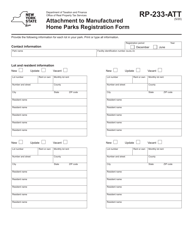 Document preview: Form RP-233-ATT Attachment to Manufactured Home Parks Registration Form - New York