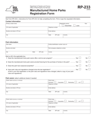 Form RP-233 Manufactured Home Parks Registration Form - New York