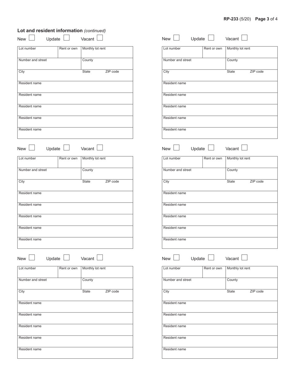 Form RP-233 Manufactured Home Parks Registration Form - New York, Page 3