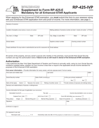 Form RP-425-IVP Mandatory for All Enhanced Star Applicants - New York
