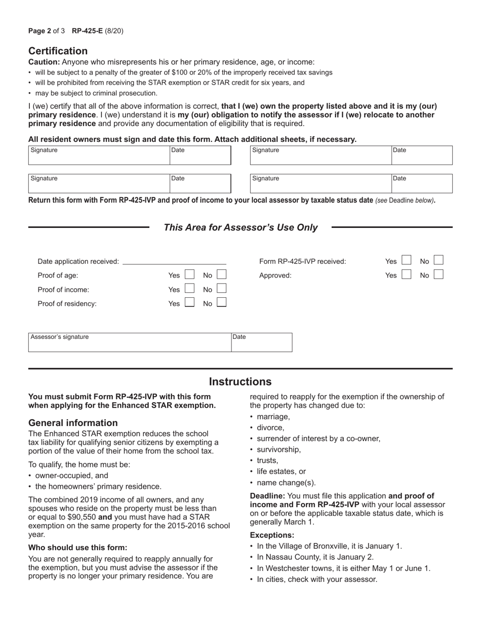 Form RP-425-E - 2022 - Fill Out, Sign Online And Download Fillable PDF ...