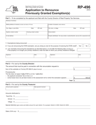 Form RP-496 Application to Renounce Previously Granted Exemption(S) - New York
