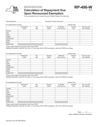 Document preview: Form RP-496-W Calculation of Repayment Due Upon Renounced Exemption - New York