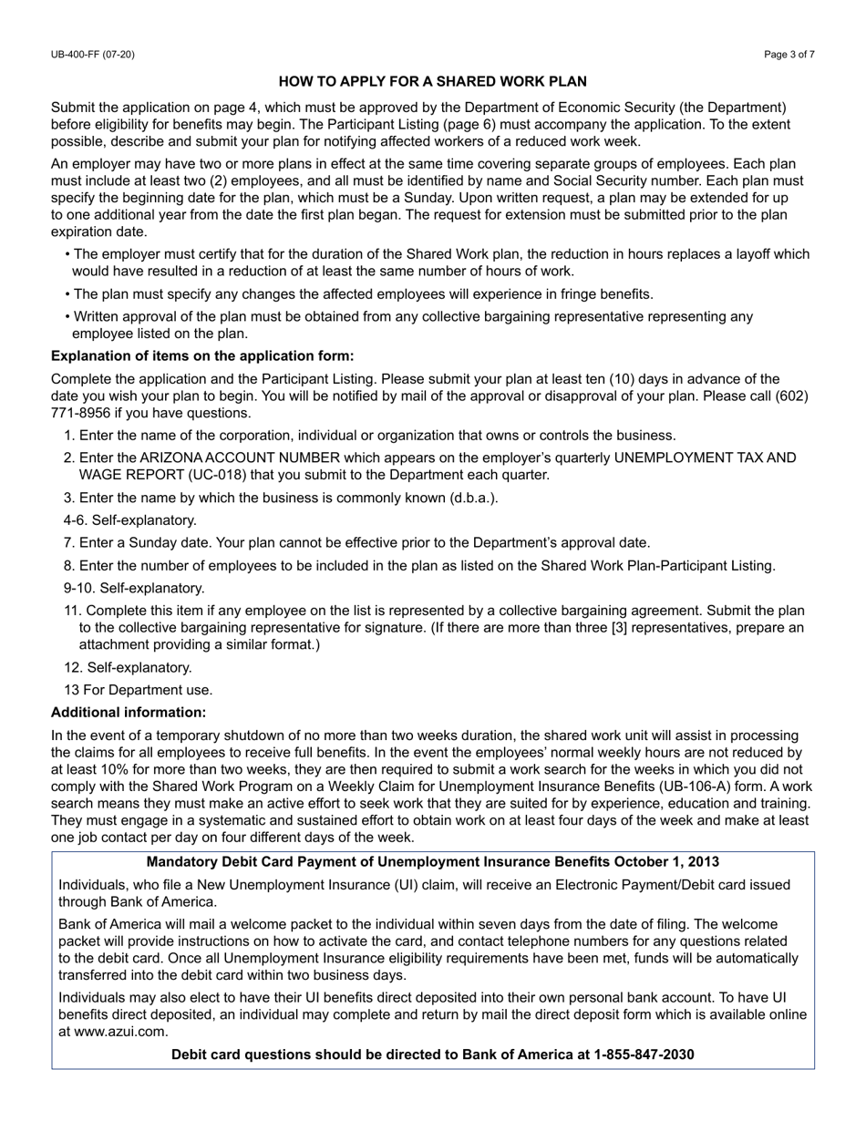 Form UB-400 Shared Work Plan Application - Arizona, Page 4